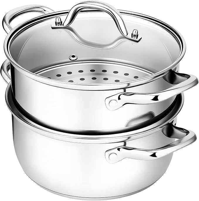 Chefbee 3.2QT Stainless Steel Steamer for Cooking with Food Steamer Basket | Healthy Steaming Pot, Multi-use Kitchen Cookware, For Vegetables Dumplings Soup and Food Preparation, Daily Kitchen Cooking