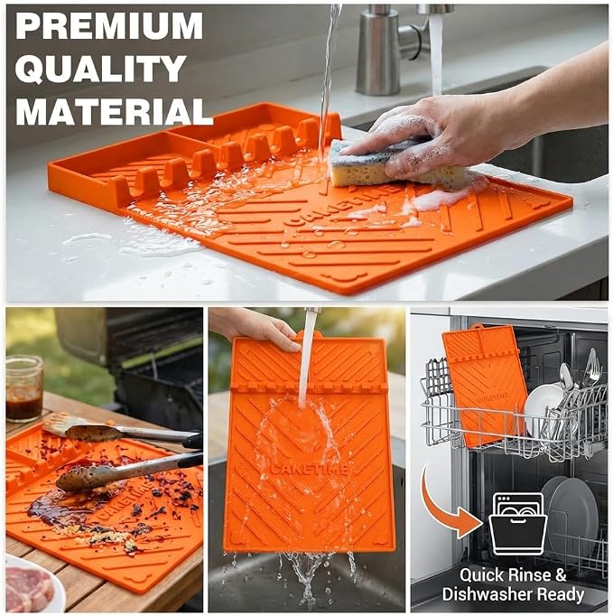 CAKETIME Silicone Grill Mats for Black Stone Griddle Accessories Baking Cooking Kitchen BBQ Durable Indoor Decor Oven Dish Drying Mats Rack Smoker Chef Gadgets Summer Vacation Funny Gifts for Men