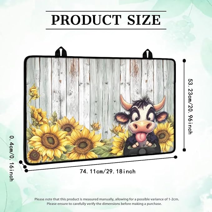 Cow Sunflower Wood Print Stove Top Covers Waterproof Electric Stove Cover Mat 29.18 x 20.99 inch Glass Cooktop Protector Large Coffee Machine Mat for Flat RV Range
