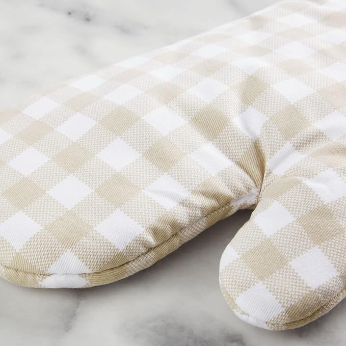 KitchenAid Gingham Oven Mitt 2-Pack Set, Milkshake Tan, 7"x13"