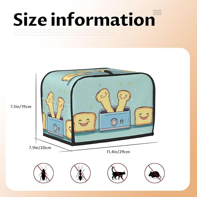 Toaster Cover 2 Slice with Cartoon Toast Pattern Dustproof Bread Maker Cover Fingerprint Bakeware Protection Wide Slot Toaster Bag Reusable Kitchen Small Appliance Cover