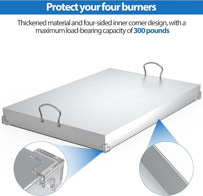 Stainless Steel Gas Stove Cover Board, 30 x 22 x 2.8 Inches, Large Stove Top Cover with Anti-slip Feet,Handle,Anti-collision Corner Guards,Easy to Install,Keep the Stove Clean,Bright and Beautiful
