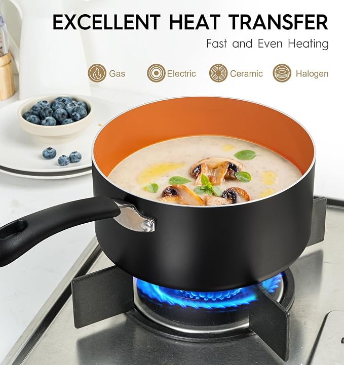 MICHELANGELO 3 Quart Nonstick Sauce Pan with Lid, 3 QT Copper Ceramic Saucepan, PFAS-FREE & Stay-Cool Handle, Multipurpose Cooking Pot for Home Kitchen, Induction Compatible