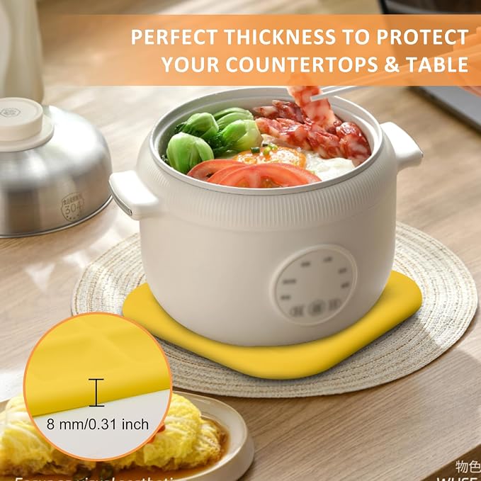 Silicone Trivets for Hot Pots and Pans, Pot Holders Hot Pads 6 Pack Silicone Mats for Kitchen Counter, Soft Durable Drying Mat, Jar Opener and Coasters (Yellow)