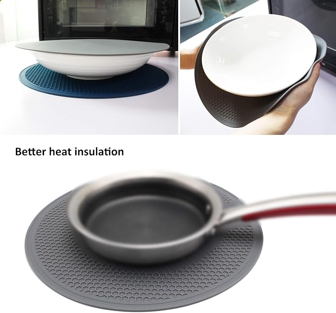 Tongjude Silicone Microwave Mat - 11.7" x 11.7" - Non-Slip Silicone Trivet, Hot Pot Holder, Jar Opener, Dishwasher Safe
