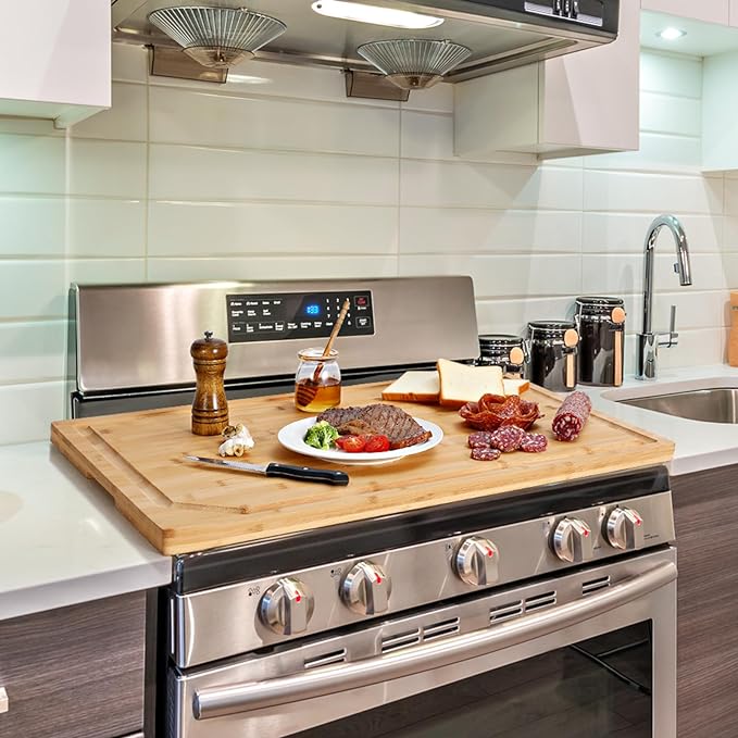 30 x 20 Extra Large Bamboo Cutting Board for Kitchen, Cutting Board Stove Top Cover, Butcher Block Chopping Board with Handle and Juice Groove, Large Charcuterie Board Over the Sink