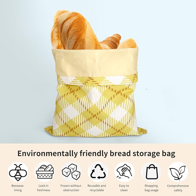 Beeswax Bread Bags for Sourdough - Bread Bags for Homemade Bread 2 Pack, Extra Large 17"×12.5", Reusable Organic Cotton Linen Bread Storage Bag,Eco-Friendly Keeps Bread Fresh Naturally