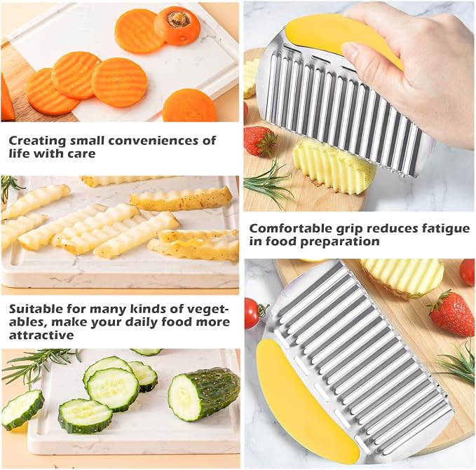JAYVAR Large Crinkle Cutter, Stainless Steel Vegetable Wavy Chopper | Versatile Fancy Edges Chopping, Wavy French Fry Slicer Kitchen Dicer Gadget