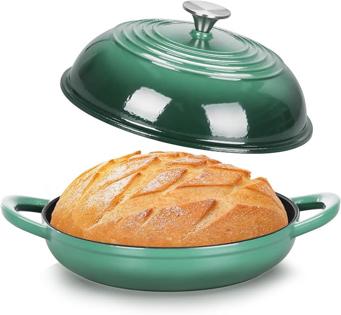 TeamFar Cast Iron Bread Dutch Oven, 6 Qt Enameled Dutch Oven Pot | for Sourdough Bread Baking, Tall Dome Lid & Round Base Pan, Self-Basting & Even-Heating, Heavy-Duty & Non-stick, Dark Green