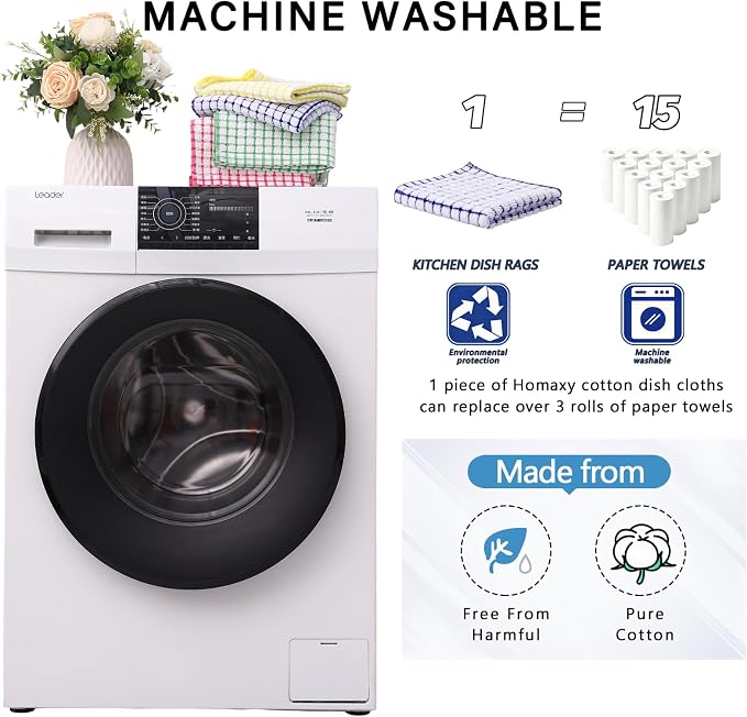 Kitinjoy Cotton 24 Pack Terry Kitchen Dish Cloths, Mixed Color | 12 x 12 Inches Super Soft and Absorbent Dish Rags, Quick Drying Dish towels for Washing Dishes