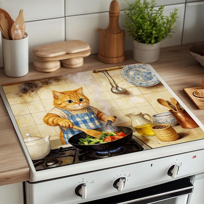 HOMETITUTE Spring Stove Top Cover 28x20 Cute Cat Kitchen Art Heat Resistant