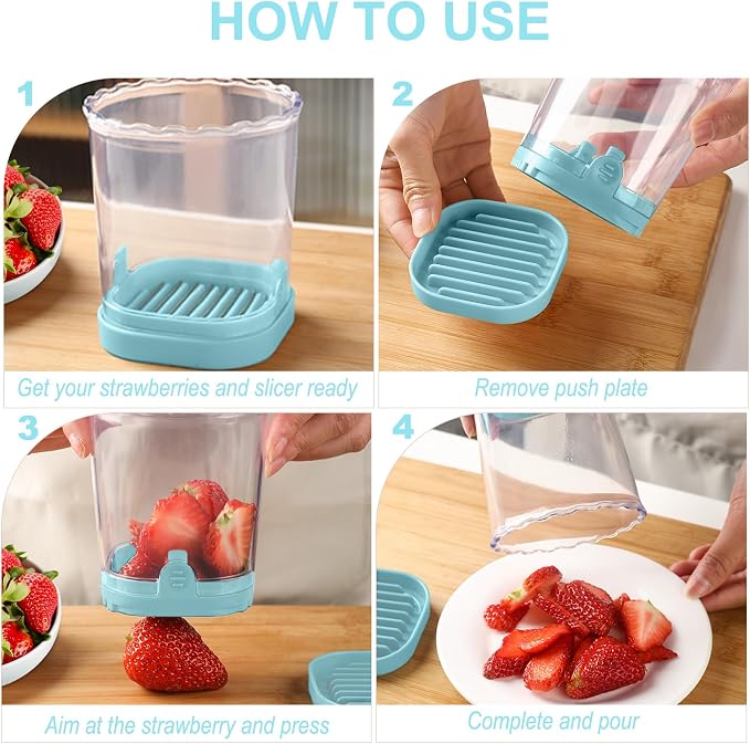 Fruit Slicer Cup: Strawberry Slicer, Strawberries Cutter Cup, Speed Cutter for Banana Grape Egg Kitchen Portable Slicing Tool(Light Blue)