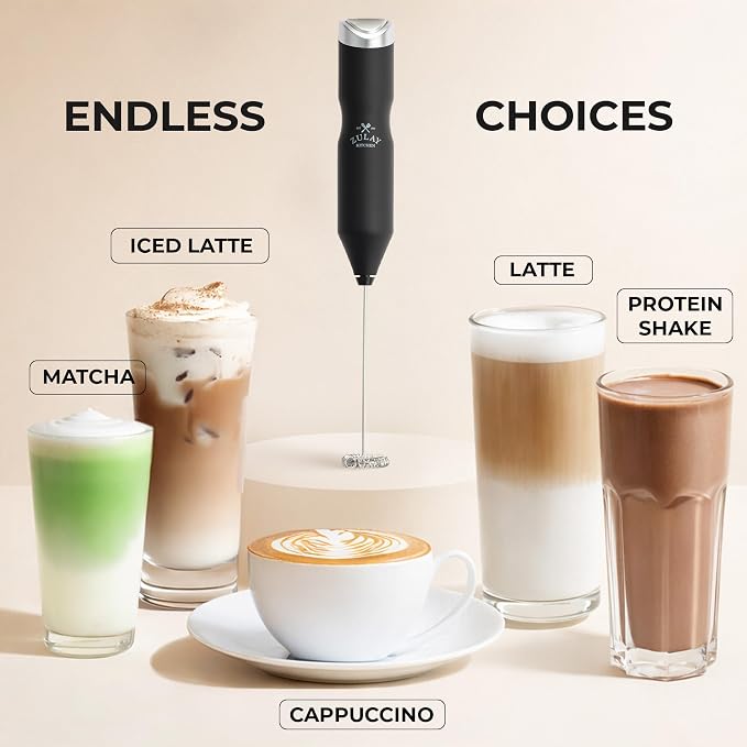 Zulay Kitchen Powerful Frother Wand AA Batteries Included, Ultra Fast Handheld Drink Mixer, Comfort Milk Frother, Stainless Steel Whisker, Frother Handheld for Coffee, Protein & Matcha - Frothmate 2.0