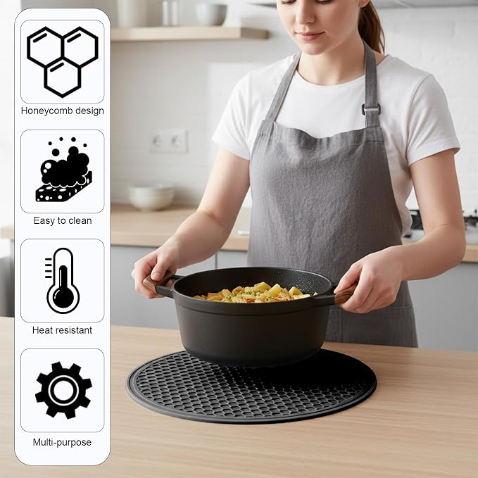 Silicone Microwave Mat, 11.8" x 11.8" Non-Slip Silicone Trivet, Heat Resistant Multifunctional Mat for Kitchen, Non Stick Turntable Mat, Black 1 Pcs