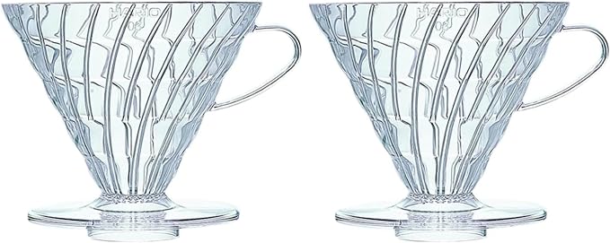 Hario V60 Plastic Coffee Dripper, Size 03, Clear (Pack of 2)