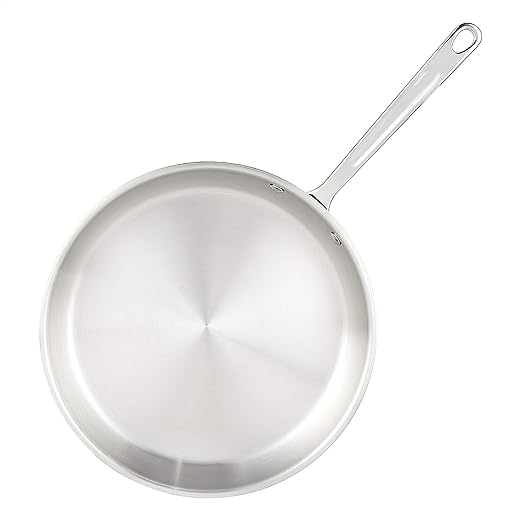 Amazon Basics Tri-Ply Stainless Steel Fry Pan, 12 inch, Silver, Evenly Distributes Heat, Sturdy Handle