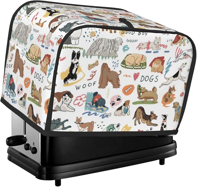 Toaster Cover 4 Slice with Dog Pattern Dustproof Protection | Waterproof Fingerprint Wide Slot Reusable for Kitchen Small Appliance