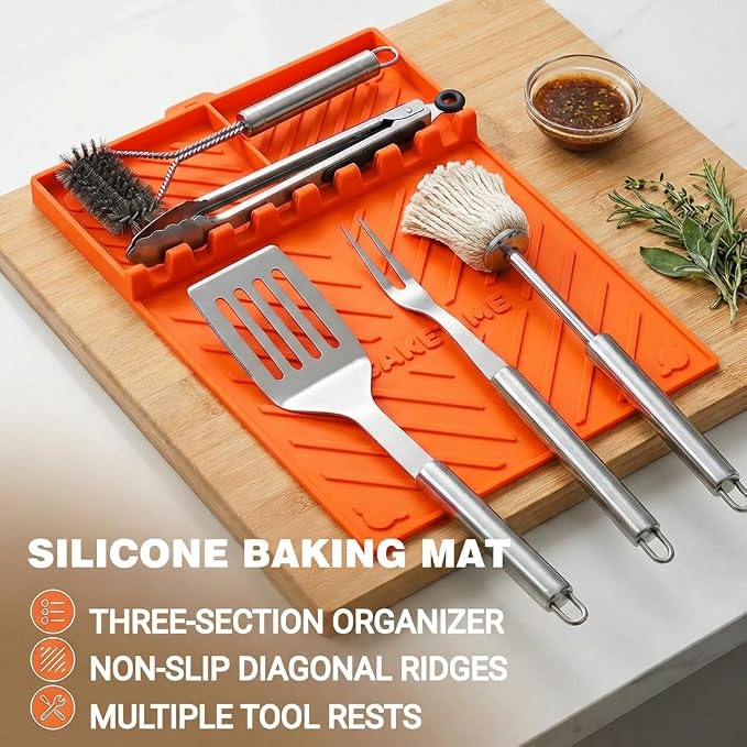 CAKETIME Silicone Grill Mats for Blackstone George Foreman Griddle Baking Cooking Kitchen Heat Resistant Camping RV Travel Essential Electric Fryer BBQ Gift Patio Park Garden Outside Summer Must Have