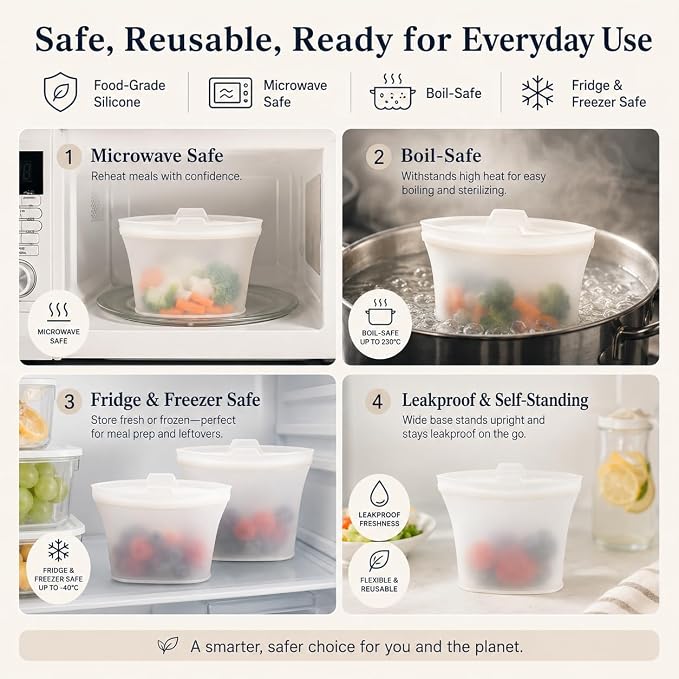 Reusable Silicone Food Storage Bags, 3 Pack 17/34/50 oz, Snack & Meal Prep(Clear)
