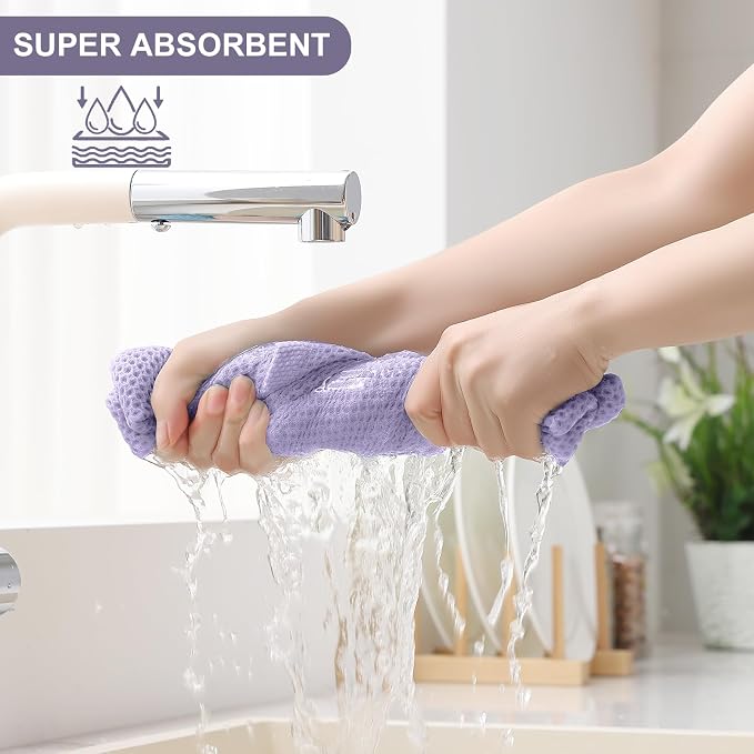 Homaxy 8 Pack 100% Cotton Kitchen Towels and Dishcloths Set, Lavender | 12 x 12 Inches and 13 x 28 Inches Kitchen Towels Set, Ultra Soft Absorbent Dish Cloths for Washing Dishes