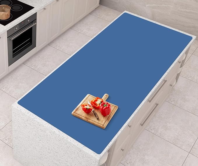 Silicone Mats for Kitchen Counter 47"x23.6"x0.08”, Largest Heat Resistant Mat Shipped Rolled Up Kitchen Island Silicone Countertop Protector Mat Nonslip Extra Large Counter Mat, Blue | Largest Size, Heat Resistant, Nonslip, Extra Large Countertop Prote...