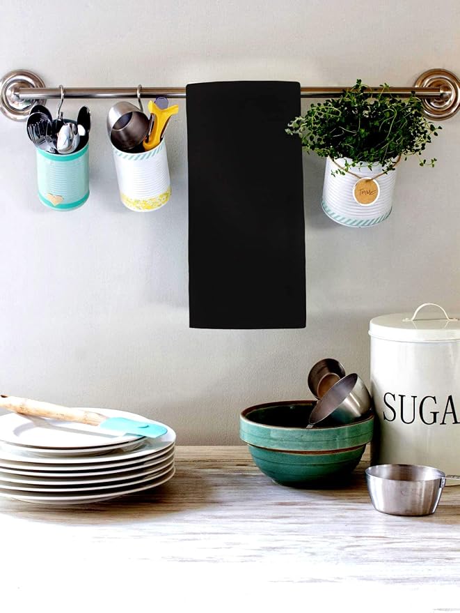 Urban Villa Kitchen Towels Cotton Dish Towels 20”x30” (Set of 3) Black