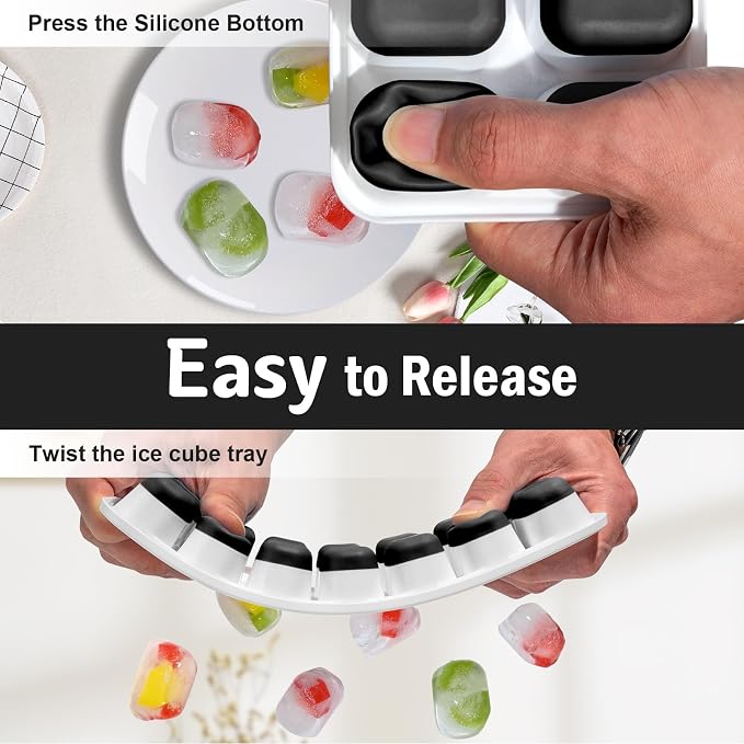 DclobTop Ice Cube Trays with Lid and Bin, Ice Trays for Freezer - Easy to Release Silicone Mold, Stackable Reusable Plastic Molds for Cocktails, Whiskey, Drinks and Iced Coffee, BPA-Free