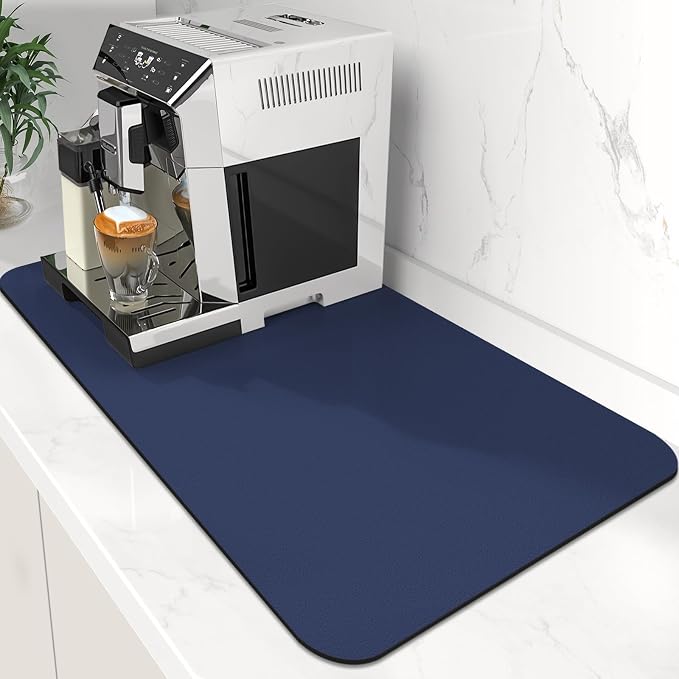 Coffee Mat Super Absorbent Dish Drying Mat Coffee Bar Mat 16"x 24", Blue | Match with Coffee Machine Accessories Large Drying Mats for Kitchen Counter
