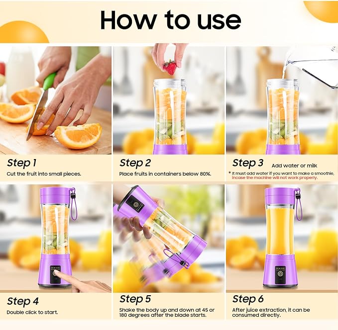 Personal Size Portable Blender Make Smoothies - Mini Blender 12oz Juice Cup | Powerful Blending with 6 Stainless Steel Blades, BAP-Free, Lightweight, Easy Clean,Suit in Travel/Office/Gym/Picnic/ Sports