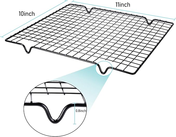 Lamoutor 2Pcs Metal Kitchen Baking Cooling Rack Square Wire Cooling Rack for Cake and Meat 10 x 11 inches (Black)
