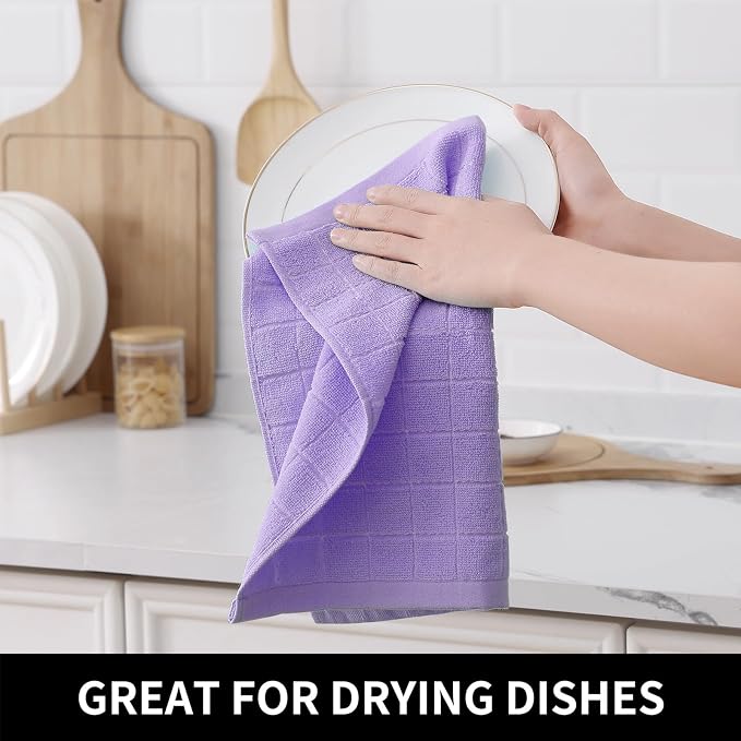 Homaxy 100% Cotton Terry Kitchen Dish Cloths, 6 Pack, Lavender | Ultra Soft and Absorbent, Suitable for Drying and Washing Dishes