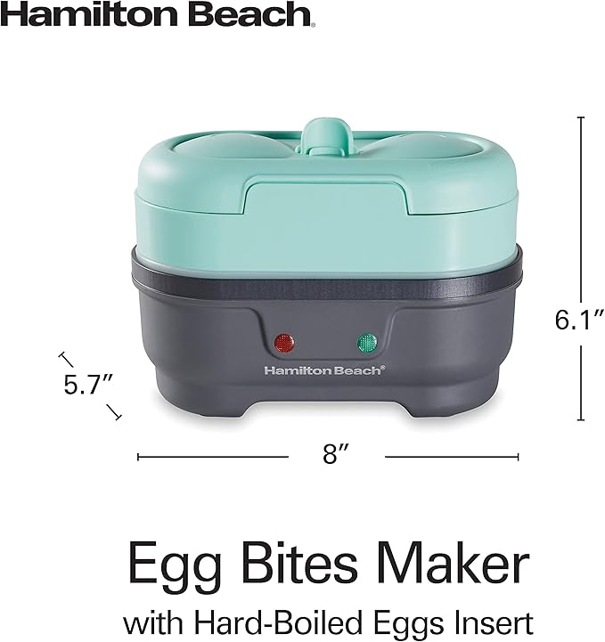 Hamilton Beach Egg Bite Maker & Electric Hard Boiled Egg Cooker | Sous Vide-Style Egg Bite Maker | Egg Poacher | Removable Nonstick Tray | Makes 2 in Under 10 Minutes | Teal | 25511MN