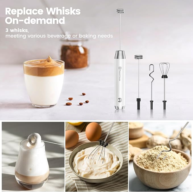 Maestri House Rechargeable Milk Frother,Stand & 3 Detachable Whisks | Lunafro Plus 8000RPM Turbo Motor, 1200mAh lithium battery, Handheld Milk Frother for, Cappuccino, Matcha & Protein Powder