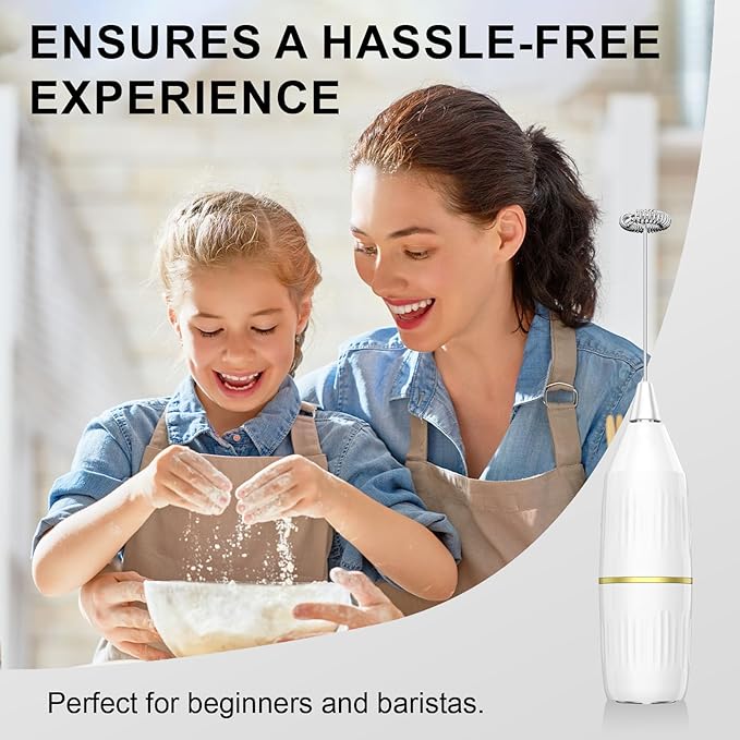 2 Pack Milk Frother Standable No Stand Needed, Battery Operated (White)