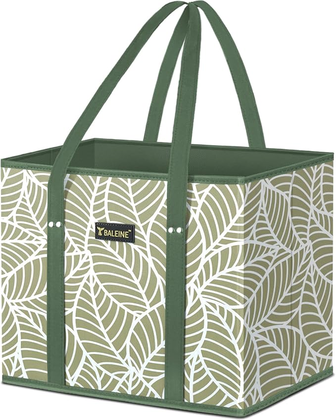 BALEINE 1PK Reusable Grocery Bags, Heavy Duty Shopping Tote Bag | 12'' Long Handles, Reinforced Bottom Keeps Upright, Fold Flat Storage, Water-Resistant Shopping Bag, Multiple Color Options