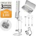 CIRCLE JOY Rechargeable Handheld Milk Frother Wand with Stand, 3 Variable Speeds, 3 Whisks and Storage Box, Electric Drink Mixer for Latte, Cappuccino, Hot Chocolate, Eggs and Protein Powder, Silver