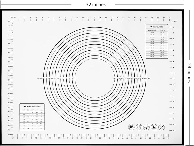 Yansumi silicone pastry non stick baking mat with measurement fondant mat with three sizes for silicone baking mat, counter mat, dough rolling mat,fondant/pie crust mat (Black, 32"L x 24"W)