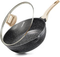 CAROTE 10Inch Nonstick Deep Frying Pan with Lid, 4.5 Qt Jumbo Cooker Saute Pan with Pour Spout, Skillet Induction Cookware, Non Stick Cooking Pan PFOA Free, Classic Granite
