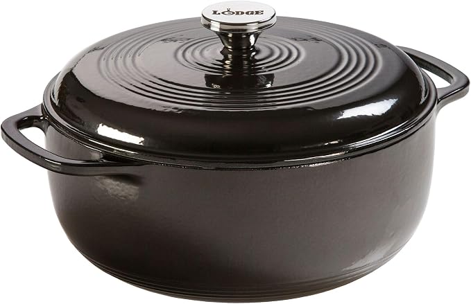 Lodge Essential Enamel Cast Iron Dutch Oven 6 Quarts - Perfect for Bread Baking, Braising, Marinating & Slow Cooking, Features Moisture-Sealing Lid & Dual Handles, Kitchen Essentials, Midnight Chrome