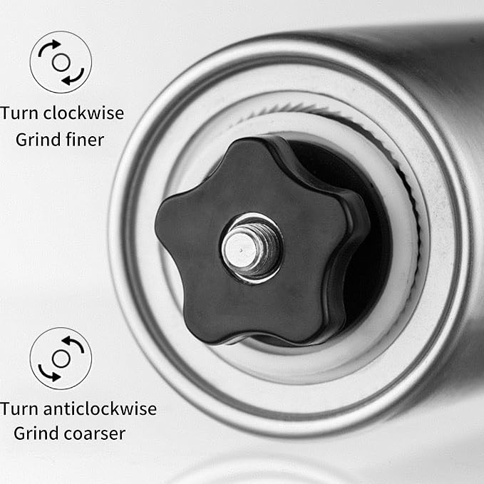 Portable Manual Stainless Steel Coffee Grinder, Ceramic Conical Burr | Multi Adjustable Settings, Detachable Hand Crank for Travel, Camping, Office, Espresso, Pour-Over and More