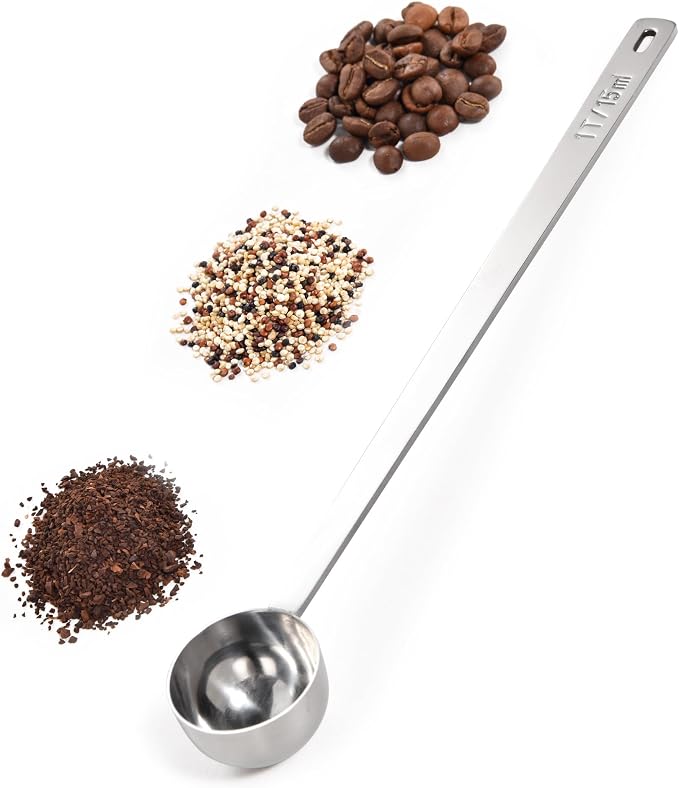 Doosu Metal 8.5in Long Handle Coffee Scoop for Ground Coffee (1 Tbsp) | Food-Grade 18/8 Stainless Steel Measuring Spoon, Tablespoon Scooper for Coffee Beans, Espresso, Protein Powders, Tea, Sugar