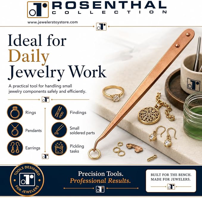 Rosenthal Collection – Curved Copper Tongs for Jewelry Pickle Pots – Precision Tweezers for Soldering, Acid Baths & Pickling Tools (8.5 inches)