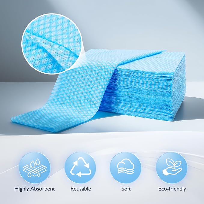 60Pack Disposable Dish Cloths for Kitchen,13.8x15.7"Cleaning Wipes | Disposable Cleaning Cloths, Daily Cleaning Towels for Bathroom, Office (Blue)