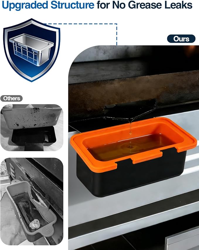 Drip Pan with Silicone Grease Cup Liners for Blackstone, Upgraded Silicone Grease Catcher, Reusable Grease Tray for 28" and 36" Blackstone Griddles