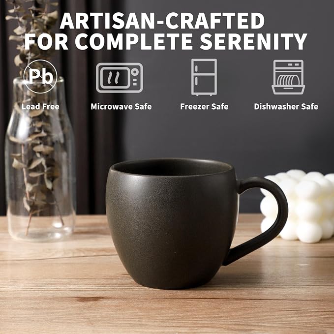 Coffee Mugs Set of 4, Black 16 oz Coffee Mugs for Latte Cappuccino Cocoa and Tea, Ceramic Coffee Cups With Handle,Stoneware Mugs for Housewarming Gifts, Microwave＆Dishwasher Safe