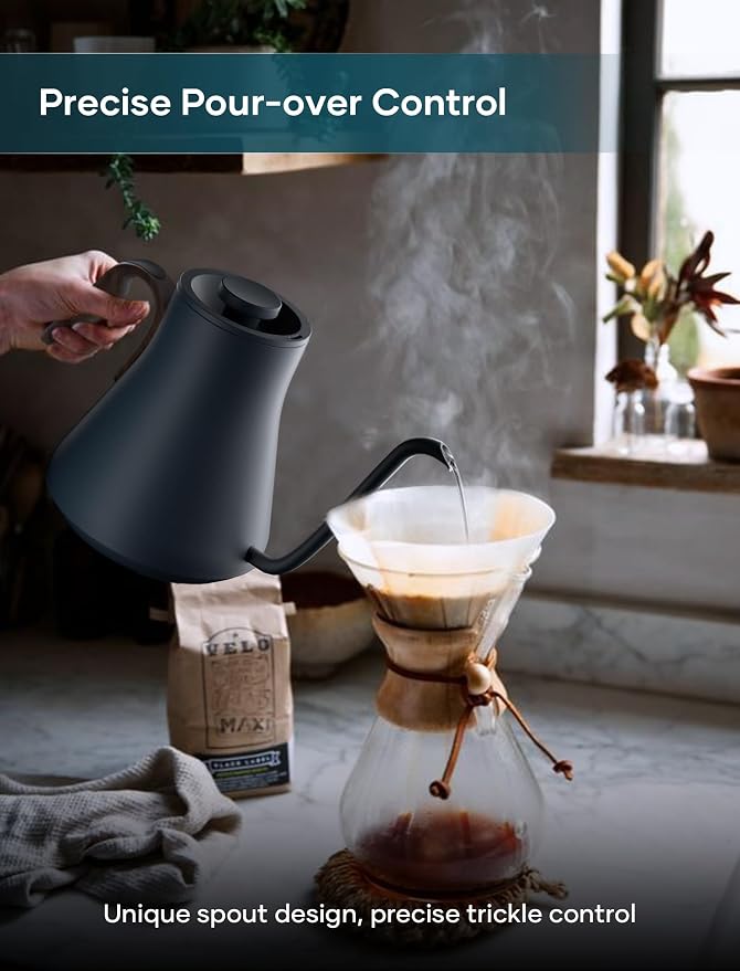INTASTING Gooseneck Electric Kettle with 1℉ Temperature Control, 0.9 Liter | Fast Heating, Stainless Steel Interior, for Pour Over Coffee, Tea & Boiling Water, Keep Warm, Auto Shut-Off, 1200W, Navy Blue