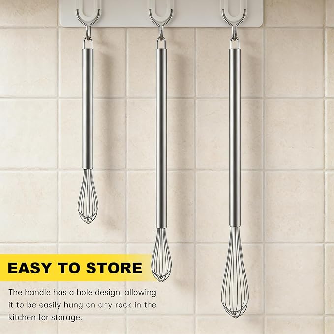 NileHome Mini Whisks Stainless Steel Whisk Set 7" 9" 11"Kitchen Small Wisk Balloon Wire Tiny Whisks for Cooking, Whisking, Blending, Beating, Stirring 3 Pack