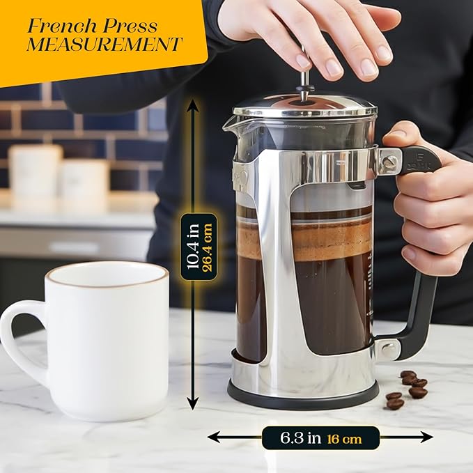 ESPRO P5 French Press Coffee Maker, 32oz, Polished, Stainless Steel Press | Double Filter Coffee Press, Thicker Borosilicate Heat Resistant Glass french press, Tea Press, Easy Coffee Brewer, Tea Brewer