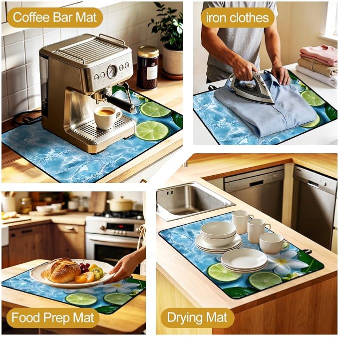 Tropical Plumeria Lime Stove Top Cover for Electric Gas Stove | Fresh tropical coastal kitchen decor; non-slip stovetop cover, glass cooktop counter mat, summer citrus lime decor