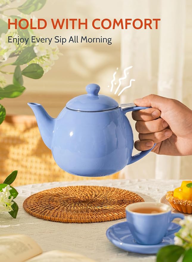 Sweese Porcelain Teapot 27 oz with Infuser for Loose Leaf Tea, Dusty Blue